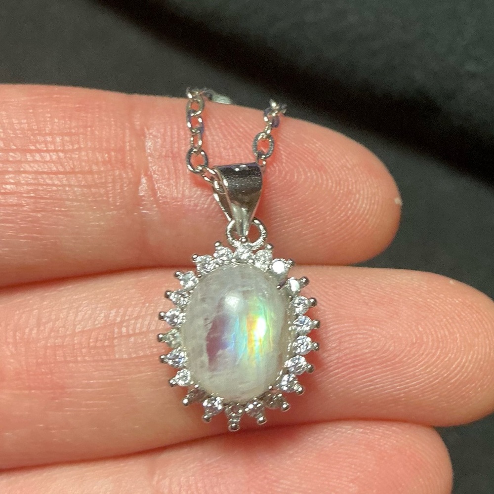 Rainbow Moonstone Pendant Natural Moonstone 925 Necklace Healing Moonlight